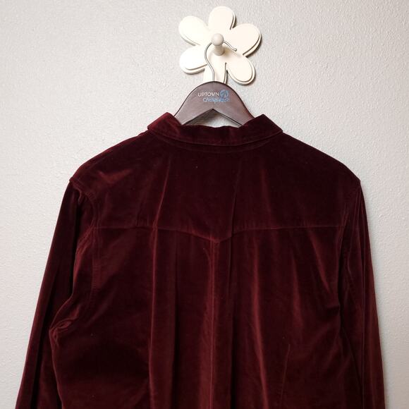 EDDIE BAUER (Tall) Velvet Snap Button Western Shirt Dress Wine Nightgown - Picture 9 of 9